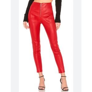 NBD NEW Nova 100% Leather Pant in Cabernet Size S Front Zipper Closure